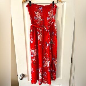 American Eagle Outfitters Red Floral Jumpsuit